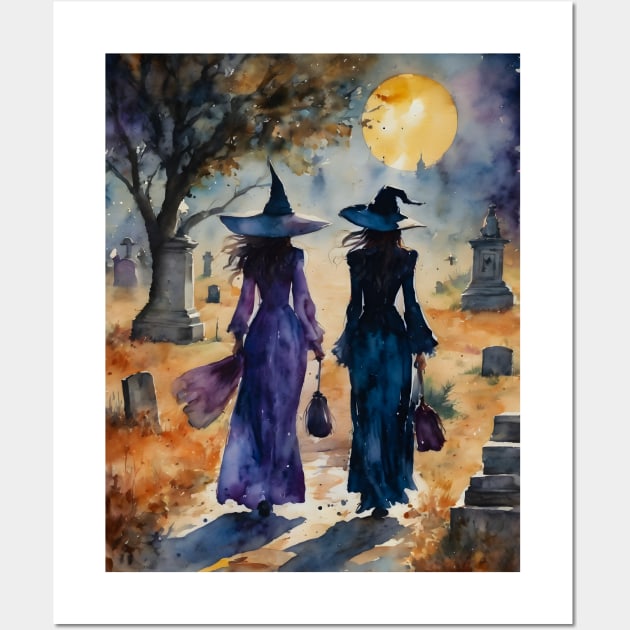 Best Witches on Their Favourite Stroll (through a graveyard) Wall Art by Lyra-Witch